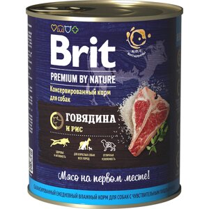Brit premium by Nature консервы с говядиной и рисом для собак (850 г)