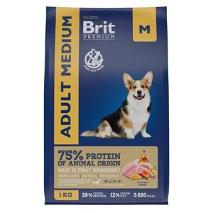 Brit сухой корм премиум класса с курицей для взрослых собак средних пород (10–25 кг) (1 кг)