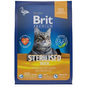 Brit сухой корм премиум класса с уткой и курицей для взрослых стерилизованных кошек (2 кг)