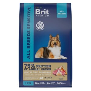 Brit сухой корм премиум класса с ягненком и индейкой для взрослых собак всех пород с чувствительным пищеварением (1 кг)