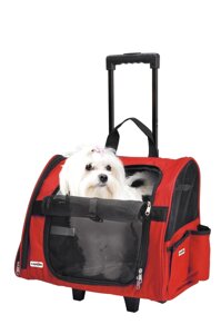 Camon сумка-переноска "Max" для животных на колесах красная (43*26*36)