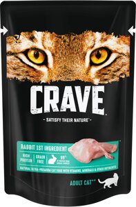 Crave полнорационный консервированный корм для взрослых кошек, с кроликом (70 г)
