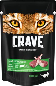 Crave полнорационный консервированный корм для взрослых кошек, с ягнёнком (70 г)