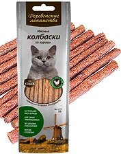 Деревенские лакомства мясные колбаски из Курицы Для Кошек (100% мясо) (45 г)