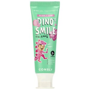 Детская гелевая зубная паста DINO's SMILE c ксилитом и вкусом жвачки, 60г, Consly
