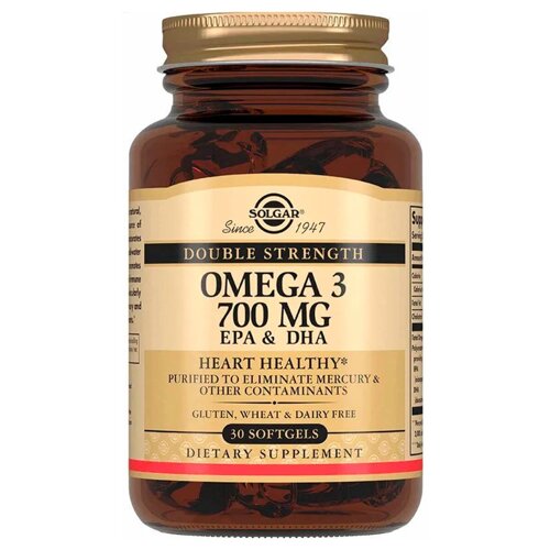 Двойная Омега-3, 700 мг, 30 капсул, Solgar