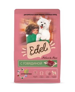 Edel полнорационный сухой корм для взрослых собак средних и крупных пород с говядиной (12 кг)