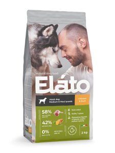 Elato корм для взрослых собак средних и крупных пород с курицей и уткой (2 кг)
