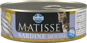 FARMINA консервы-мусс для взрослых кошек, с сардиной (85 г)