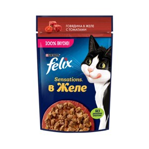 Felix влажный корм Аппетитные кусочки для взрослых кошек, с говядиной в желе с томатами (75 г)