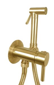 Гигиенический душ Paffoni Tweet Round ZDUP110HGSP со смесителем, золото медовое брашированное