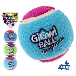 GiGwi игрушка три мяча с пищалкой, теннисная резина (4 см)