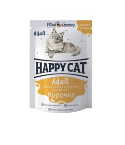 Happy cat паучи для кошек курочка, ломтики в соусе (100 г)
