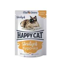 Happy cat паучи для стерилизованных кошек курочка, кусочки в желе (85 г)