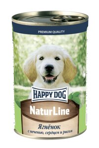 Happy dog консервы для щенков с аппетитным ягненком, печенью, сердцем и рисом (410 г)