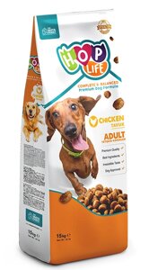 Hop Life сухой корм для взрослых собак, с курицей (15 кг)