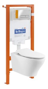 Комплект belbagno 4 в 1 унитаз ACQUA BB340CHR+система инсталляции BB002-80+кнопка BB005-PR-chrome