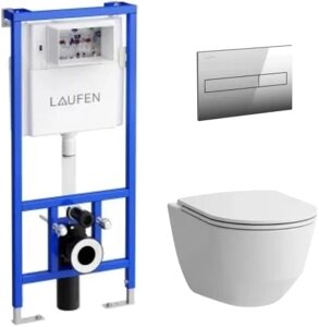Комплект Laufen 8.6996.6.000.000. R унитаз безободковый с микролифтом + система инсталляции с кнопкой