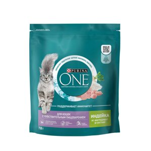 Корм PURINA ONE для взрослых кошек с чувствительным пищеварением и разборчивым вкусом в еде, с высоким содержанием индейки и рисом (200 г)