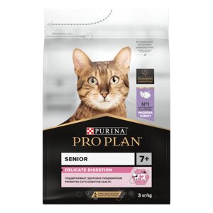 Корм Purina Pro Plan для кошек старше 7 лет с чувствительным пищеварением или особыми предпочтениями в еде, с высоким содержанием индейки (3 кг)