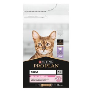 Корм Purina Pro Plan для взрослых кошек с чувствительным пищеварением или особыми предпочтениями в еде, с высоким содержанием индейки (400 г)