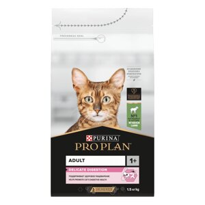 Корм Purina Pro Plan для взрослых кошек с чувствительным пищеварением или с особыми предпочтениями в еде, с высоким содержанием ягненка (1,5 кг)
