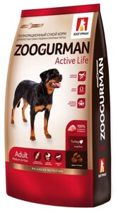 Корм Зоогурман сухой корм для активных собак средних и крупных пород, индейка (20 кг)
