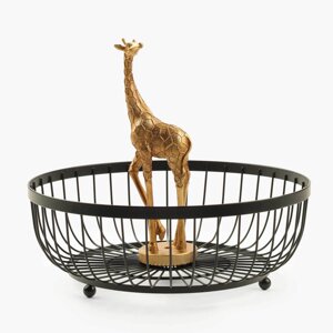 Корзина для фруктов, 29 см, металл/полирезин, черно-золотистая, Жираф, Giraffe