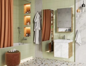 Мебель для ванной Aquaton Сканди Doors 55 белый глянец/дуб рустикальный