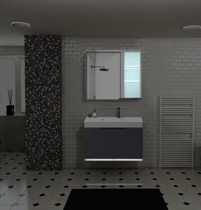 Мебель для ванной Ceruttispa Maiella 70 подвесная, с зеркальным шкафом, с двойной раковиной, темно-серый