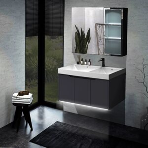 Мебель для ванной Ceruttispa Maiella 80 подвесная, с зеркальным шкафом, с двойной раковиной, темно-серый