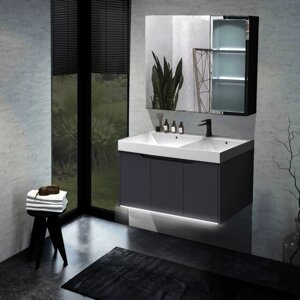 Мебель для ванной Ceruttispa Maiella 90 подвесная, с зеркальным шкафом, с двойной раковиной, темно-серый