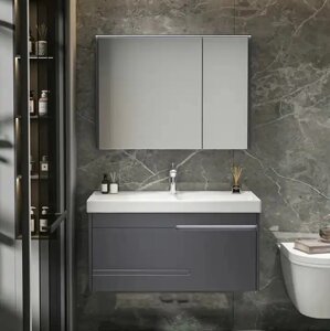 Мебель для ванной Ceruttispa Oglio 120 подвесная, с зеркальным шкафом, с двойной раковиной, темно-серый