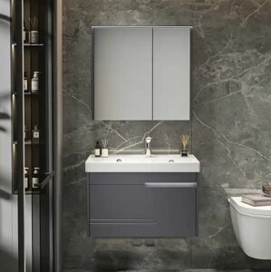 Мебель для ванной Ceruttispa Oglio 60 подвесная, с зеркальным шкафом, с двойной раковиной, темно-серый