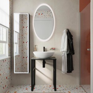 Мебель для ванной DIWO Элиста 60 напольная, черный муар/черный мрамор (раковина Moduo 55 Leaf)