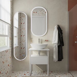 Мебель для ванной DIWO Элиста 60 напольная, с ящиком, белый муар/белый мрамор (раковина Moduo 55 Leaf)