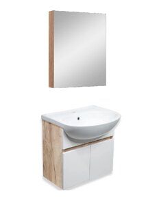 Мебель для ванной Runo Лада 60 подвесная, белая, крафтовый дуб (раковина Уют 60)