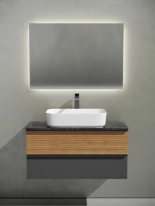 Мебель для ванной Sancos Delta 100 подвесная, столешница black sky, дуб красный/графит (с отверстием под смеситель)