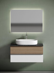 Мебель для ванной Sancos Delta 100 подвесная, столешница black sky, дуб светлый/белый (с отверстием под смеситель)