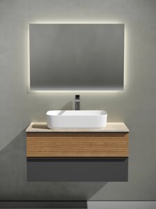 Мебель для ванной Sancos Delta 100 подвесная, столешница kreman, дуб красный/графит (с отверстием под смеситель)