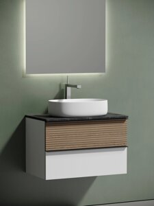 Мебель для ванной Sancos Delta 80 подвесная, столешница black sky, дуб светлый/белый (с отверстием под смеситель)
