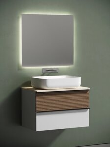 Мебель для ванной Sancos Delta 80 подвесная, столешница kreman, дуб светлый/белый (без отверстия под смеситель)
