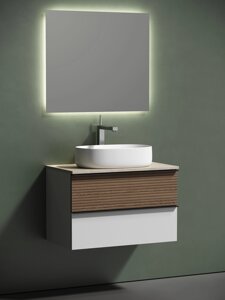 Мебель для ванной Sancos Delta 80 подвесная, столешница kreman, дуб светлый/белый (с отверстием под смеситель)