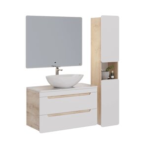 Мебель для ванной со столешницей Lemark Olivia 100 подвесная, дуб кантри, белый глянец (раковина Триумф)