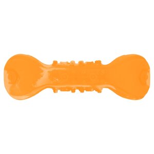 Mr. Kranch игрушка "Гантель дентальная" для собак с ароматом бекона, оранжевая, с пищалкой (22 см)