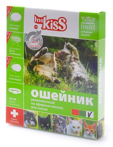 Ms. Kiss ошейник от блох, клещей, комаров для котят с 4 недель и кошек, 38 см (50 г)