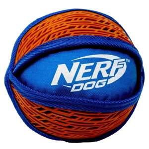 Nerf мяч нейлоновый пищащий с узором, 15 см, синий/оранжевый) (222 г)