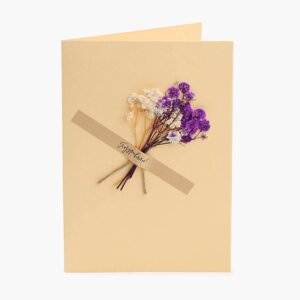Открытка подарочная, 12х17 см, бумага, бежевая, Сухоцветы в вазе, Birthday