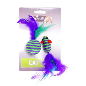 Papillon игрушка для кошек "Мышка и мячик с перьями", вязаные (16 г)