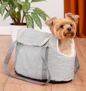 PETSHOP транспортировка сумка-переноска утеплённая "Билли" с карманом, серая (45х22х29 см)